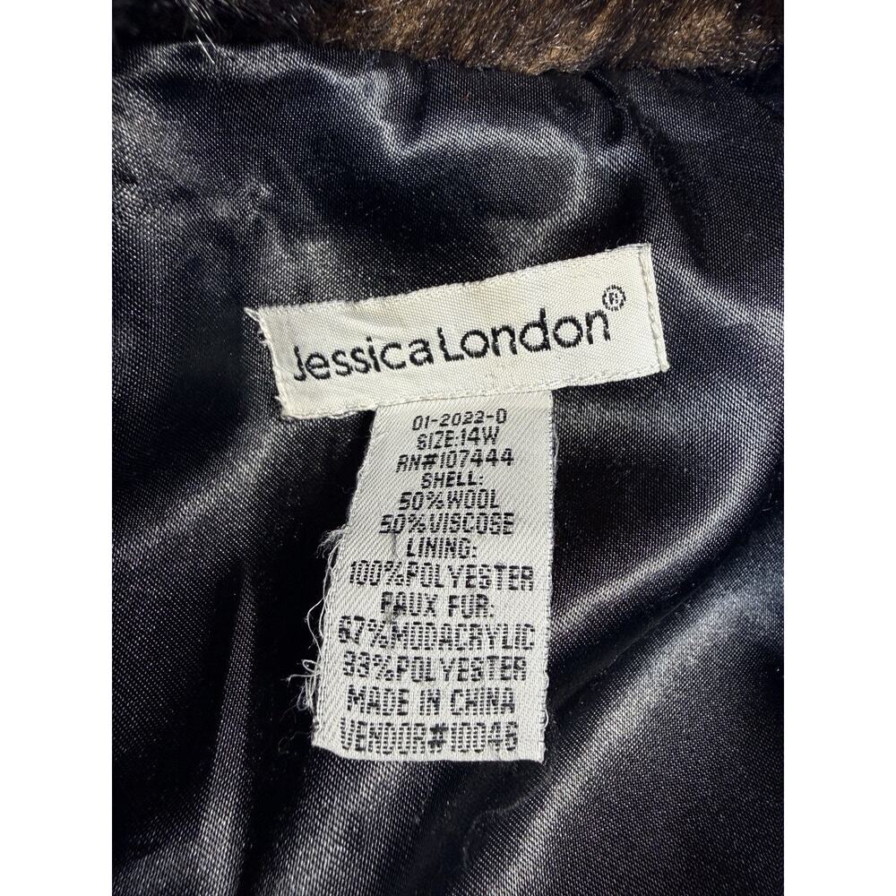 Jessica London Vintage Wool Blend Coat Faux Fur Collar Cuffs Belted Black Medium - Picture 2 of 12